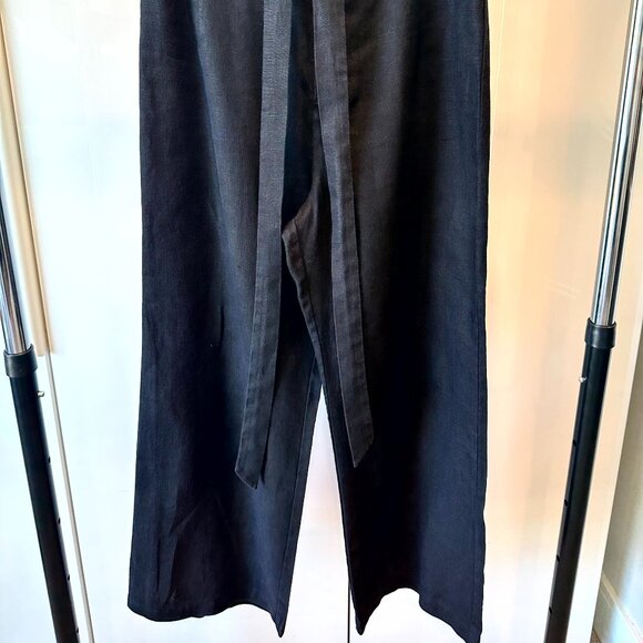 Reformation Black Linen Wide Leg Pants with Tie Waist - Size 6 - Picture 2 of 8